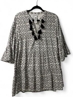 Dana Buchman Black & White Geometric Tassel Tunic